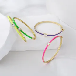 HECHENG, Love Heart Bangle Candy Bracelet for Women Rose Neon Green Enamel Bracelet, Gold Color Infinity Jewelry wholesale