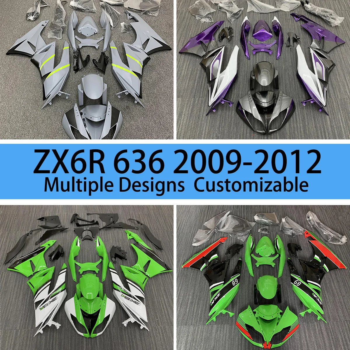 

Детали обтекателей ZX 6R 2009 2010 2011 2012, полный комплект обтекателей, комплект из АБС-пластика для KAWASAKI 636 ZX6R 09 10 11 12