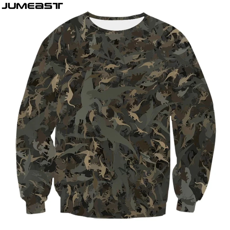 Jumeast Y2k Men Women 3D Printed Sweatshirt Hunting Dinosaur Camouflage Long Sleeve Fashion T Shirt Sport Pullover Tops Tees