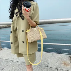 New Fashion Women's Crossbody Bags Summer Straw Beach Bag High Quality Branded Female Shoulder Bag Luxury Designer Shopper Purse