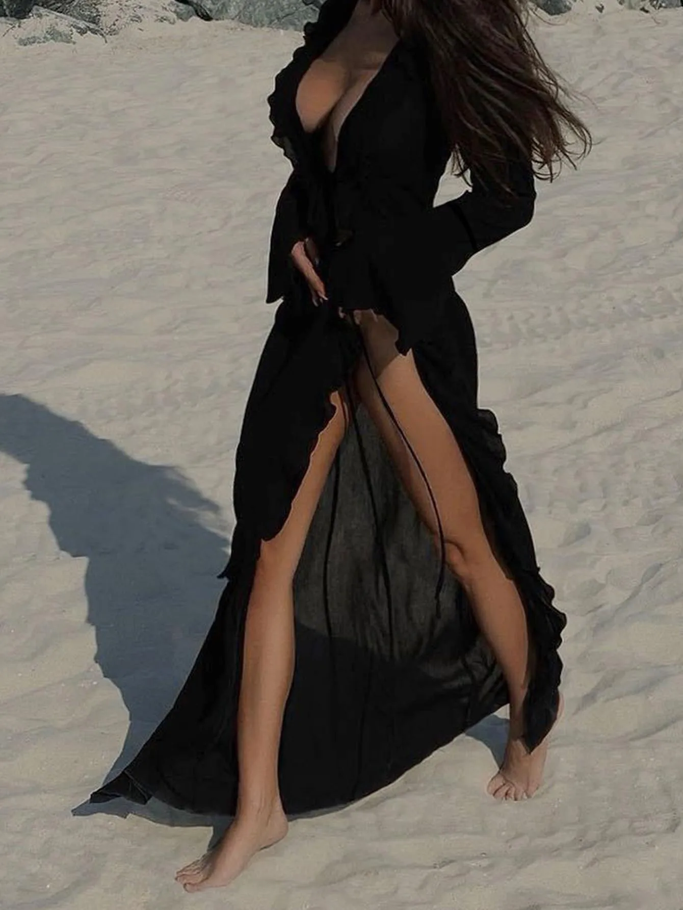 Europese en Amerikaanse vakantie hoodie 2025, zomer nieuwe kanten vestjurk, bikini-koppeling met lange mouwen en zonnebrandcrème