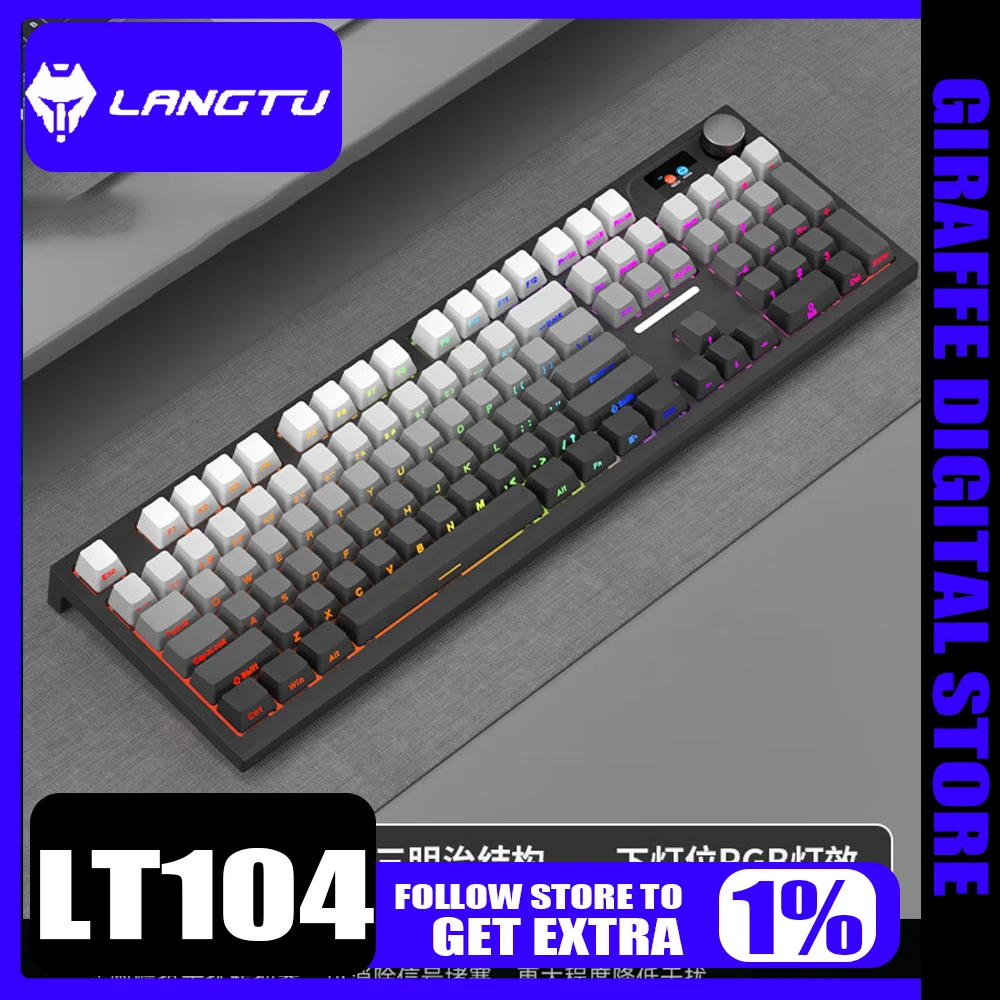 Langtu Lt104 Wireless Mechanical Keyboard Screen Multifunctional Knob RGB Tri Mode Gaming Keyboard Customized Hot Swap Pc Gamer