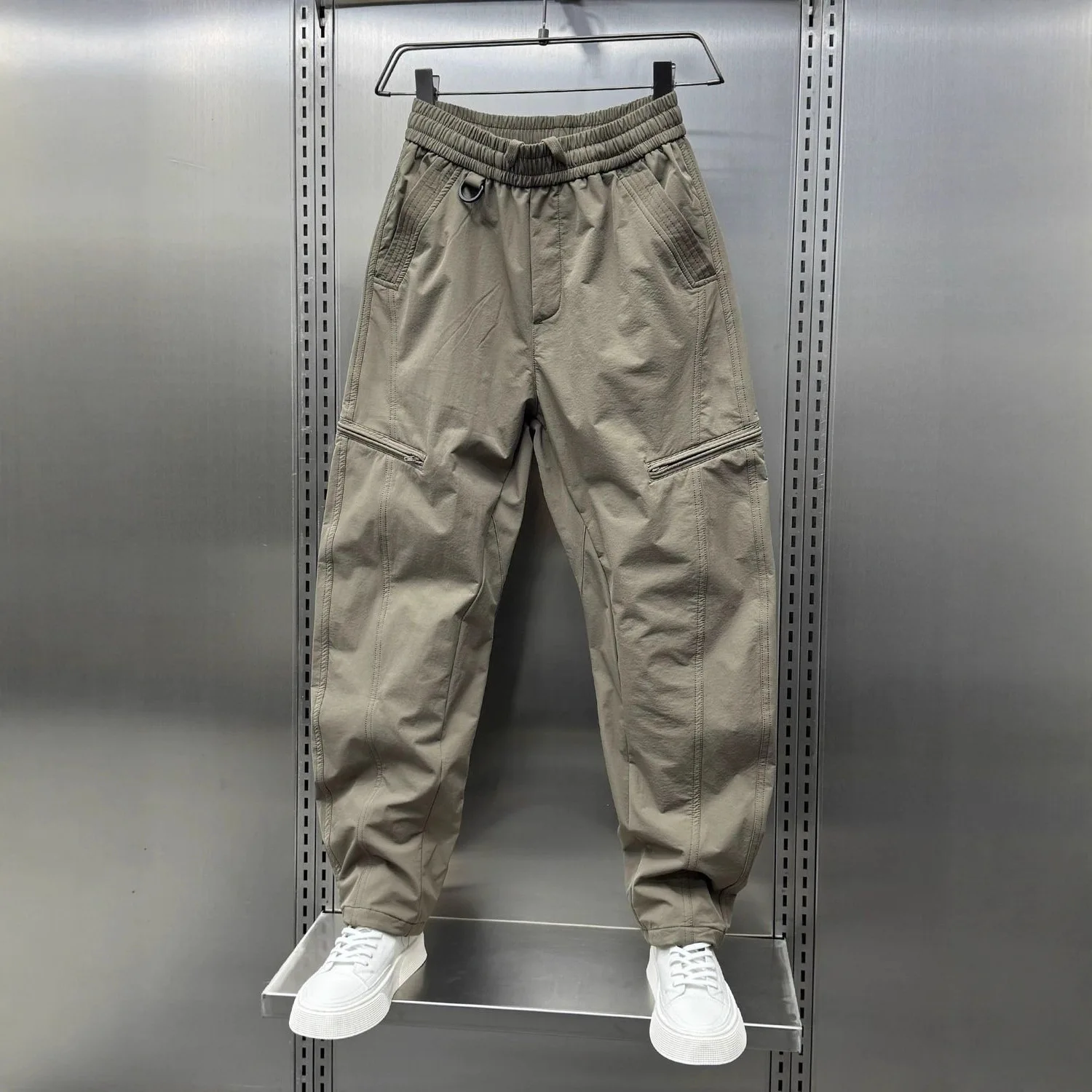 Men's Outdoor Versatile Casual Zipper Curved-Cut Cargo Pants American Style Loose Straight Harem Pants