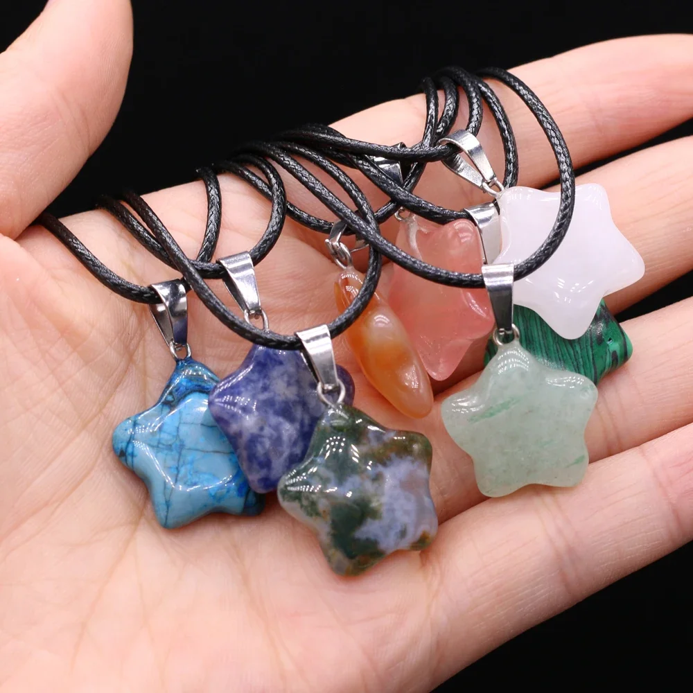 Natural Semi-precious Stone Pendant Pentagram Lenght 20x20mm 40+5cm for Jewelry Making Necklaces Gift