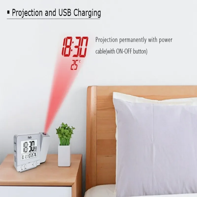 Creative Electronics Desktop Time/Weather Temperature Projection LED Large Screen Display USB Charger Home Plug-in Clock