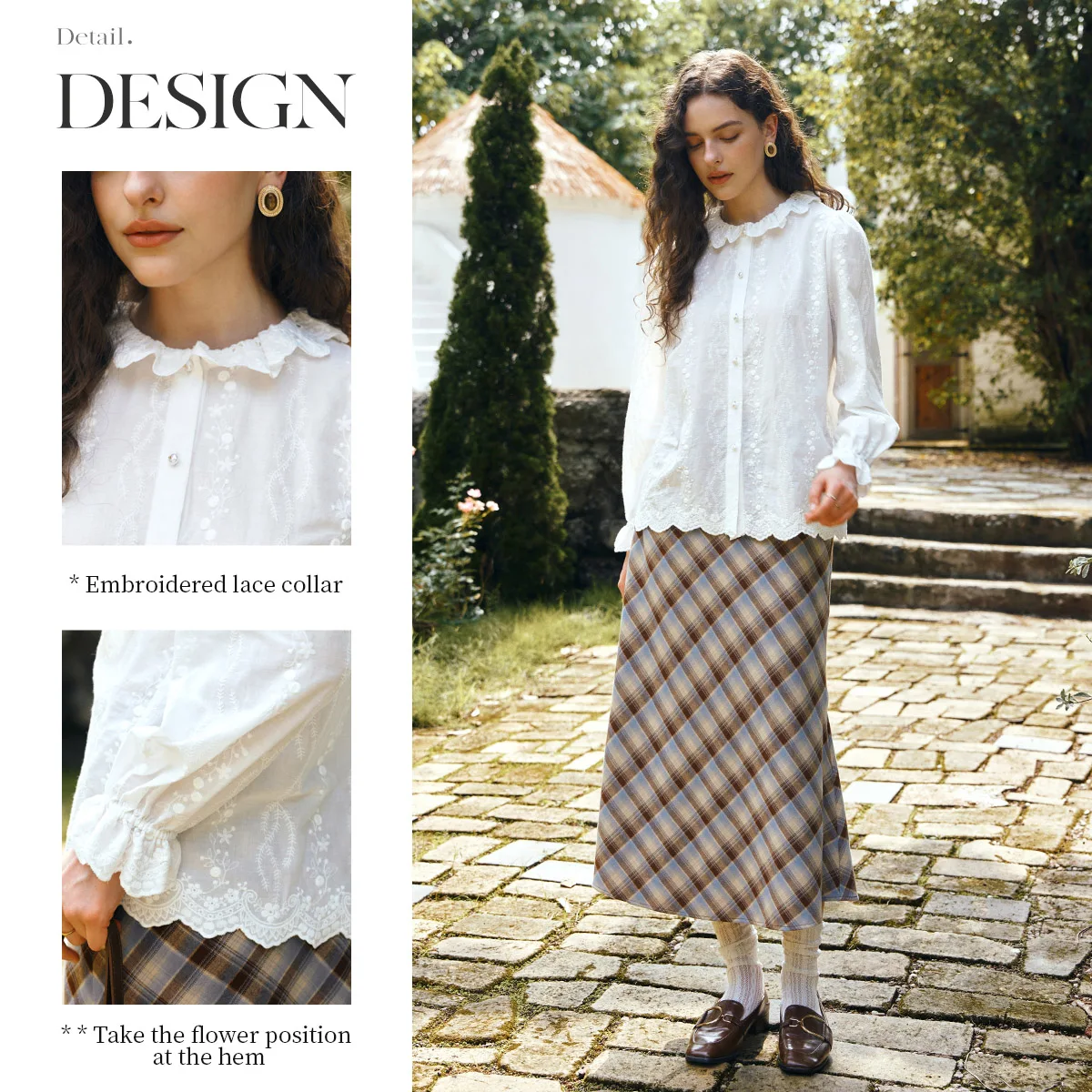 OLrain Women's French Elegant Embroidered Shirt 2025 Autumn Lace Collar Pearl Buttons Elastic Cuffs Loose-fit Shirt O57QC001302