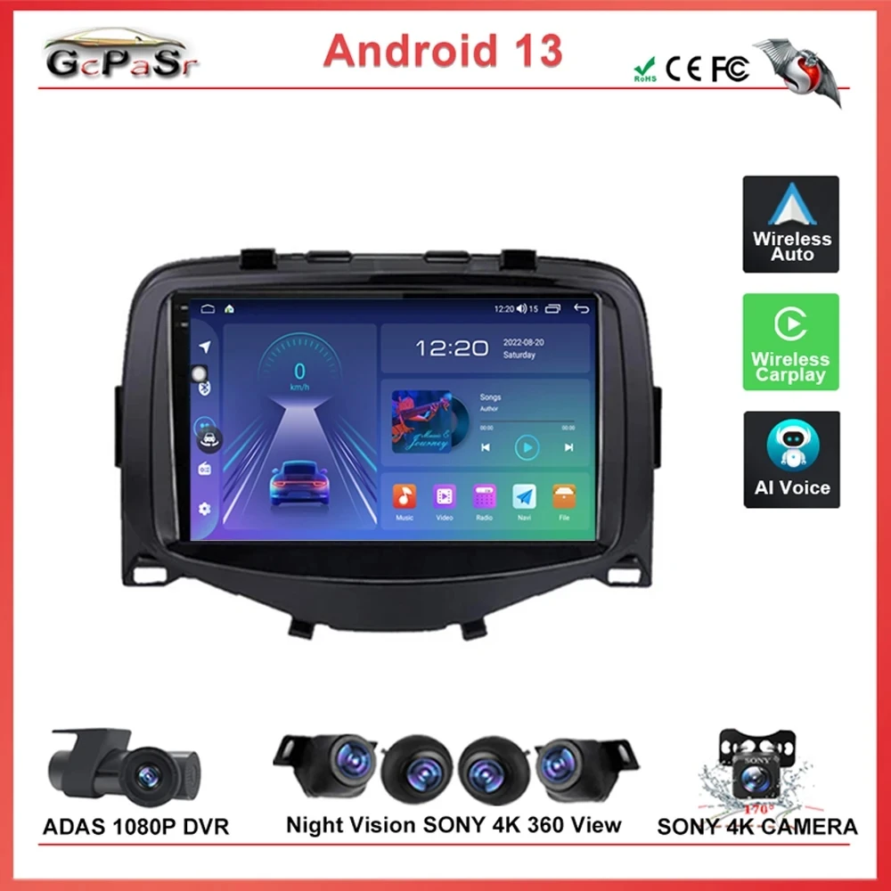 Auto Radio Android14 For Toyota Aygo For Peugeot 108 For Citroen C1 2016 - 2020 Multimedia Car Player GPS Navigation NO 2DIN DVD