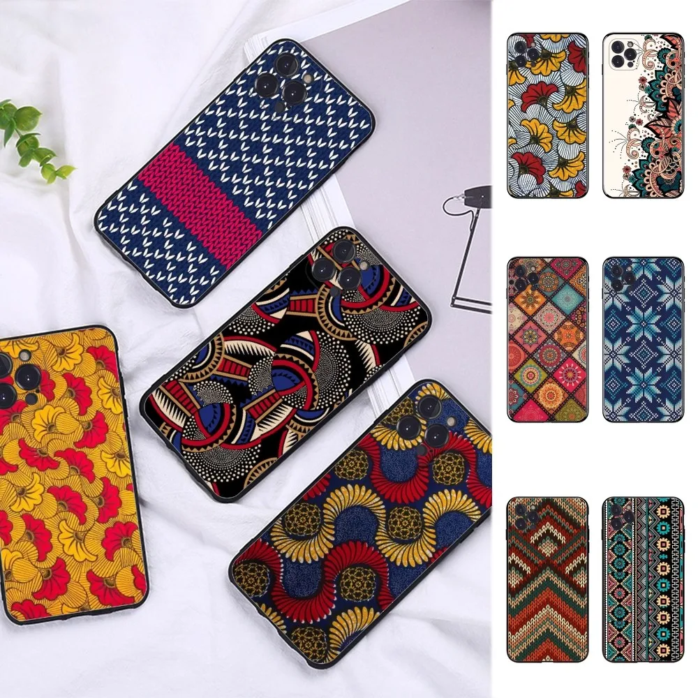 African Fashion Fabric Phone Case For iPhone 15 14 11 12 13 Mini Pro XS Max Cover 6 7 8 Plus X XR SE 2020 Funda Shell