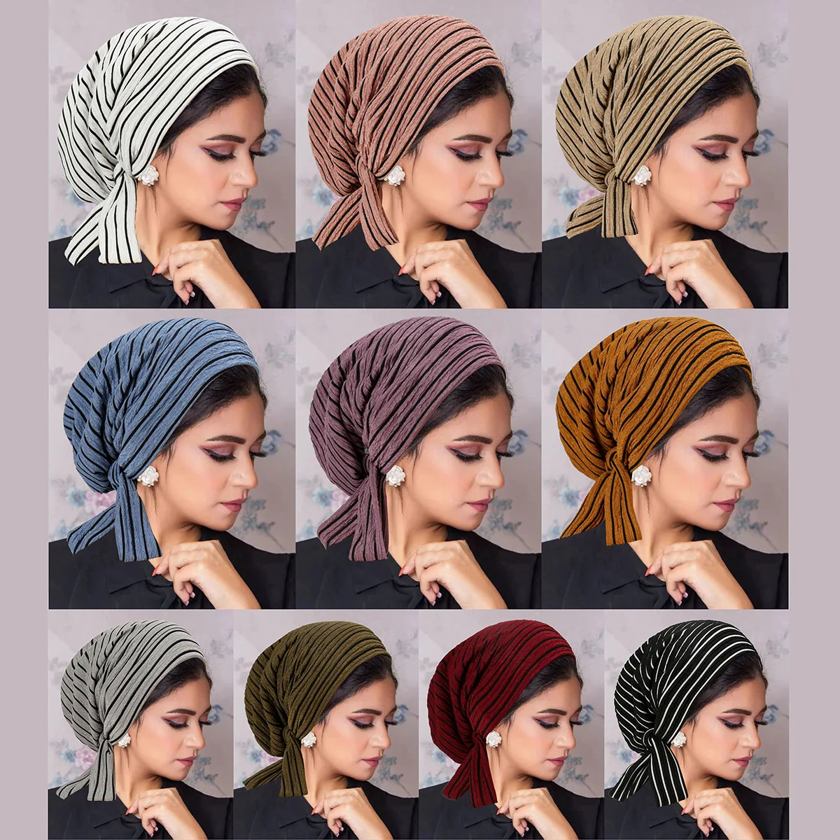 

Ramadan Stripe Crinkle Turban Hijab Hats Beanie Long Tail Head Wraps Elastic Muslim Hats Breathable Chemo Cap For Women Girls