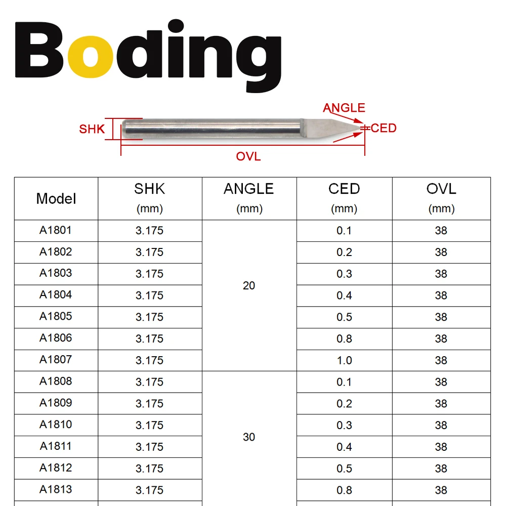 3.175mm PCB 3D Milling Cutter 3.175mm Tungsten Carbide V Shape PCB Engraving Bit 10/15/20/25 Degree CNC Router Bit for Wood PVC