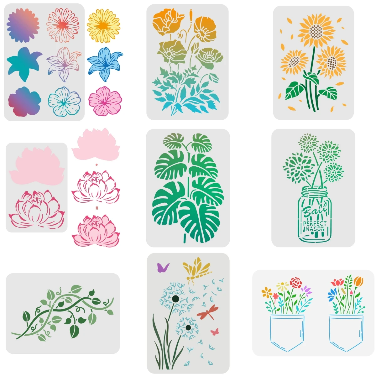 Floral Pattern Painting Stencils 11.8× 8.7inch Reusable Art Stencils for Wall Painting, Wood, Furniture, Canvas, and DIY Craft Projects