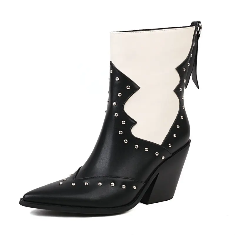 

2024 Autumn Winter Women Ankle Boots Dress Office Ladies Flock Thick High Heels Pointed Toe Shoes Woman Classic Size 34-43
