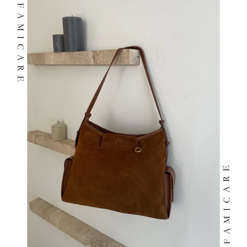 

Стильные замшевые сумки-мессенджеры в стиле ретро для женщин, женская уютная просторная сумка-тоут из натуральной кожи, повседневная сумка на плечо, новинка 2023 года