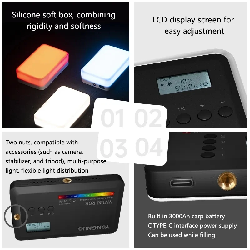 Yongnuo-yn120 rgb led ضوء للتصوير الفوتوغرافي ، مصباح استوديو الصور ، ضوء الجيب المحمولة ل tiktok ، 2500k-9900k ، 3000mah ، جديد