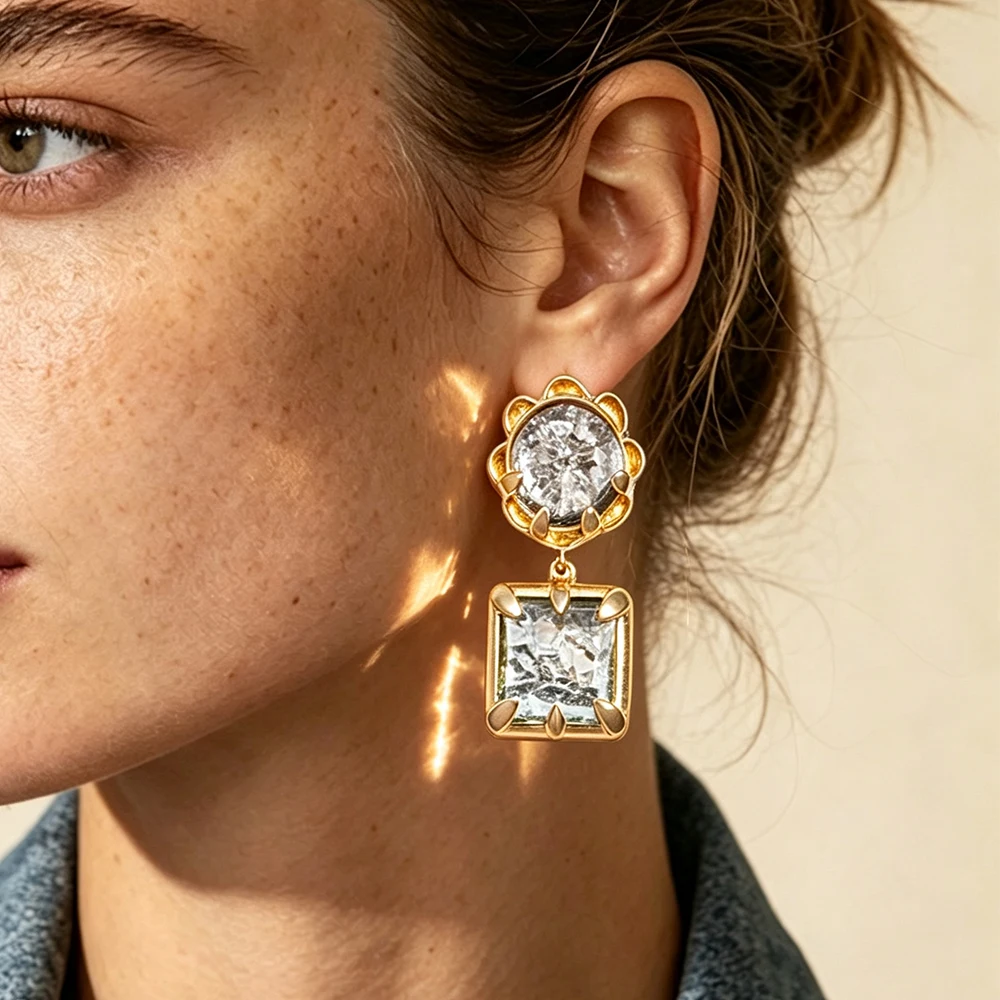 Persönliche Metall-Quadrat-Kristall-Strass-Ohrhänger für Damen 2026 Trendiger Schmuck Luxus-Bankett-Party-Accessoires – Detail 2