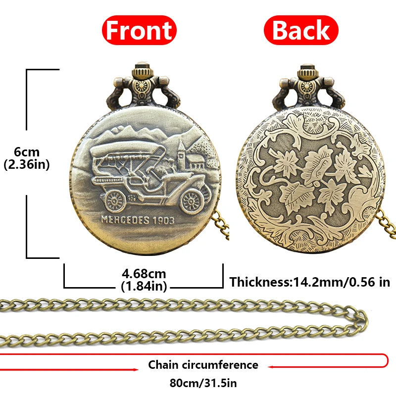 خمر البرونزية Steampunk خمر سيارة 1903 منحوتة ساعة جيب كوارتز قلادة قلادة ساعة سلسلة الرجال سلسلة نسائية هدية