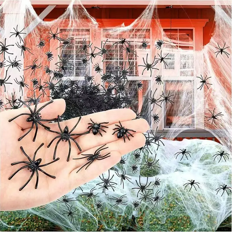 

Halloween Decorations Artificial Spider Web Stretchy Cobweb with 30 pcs Spider White Spider Web Outdoor Props Bar Haunted House