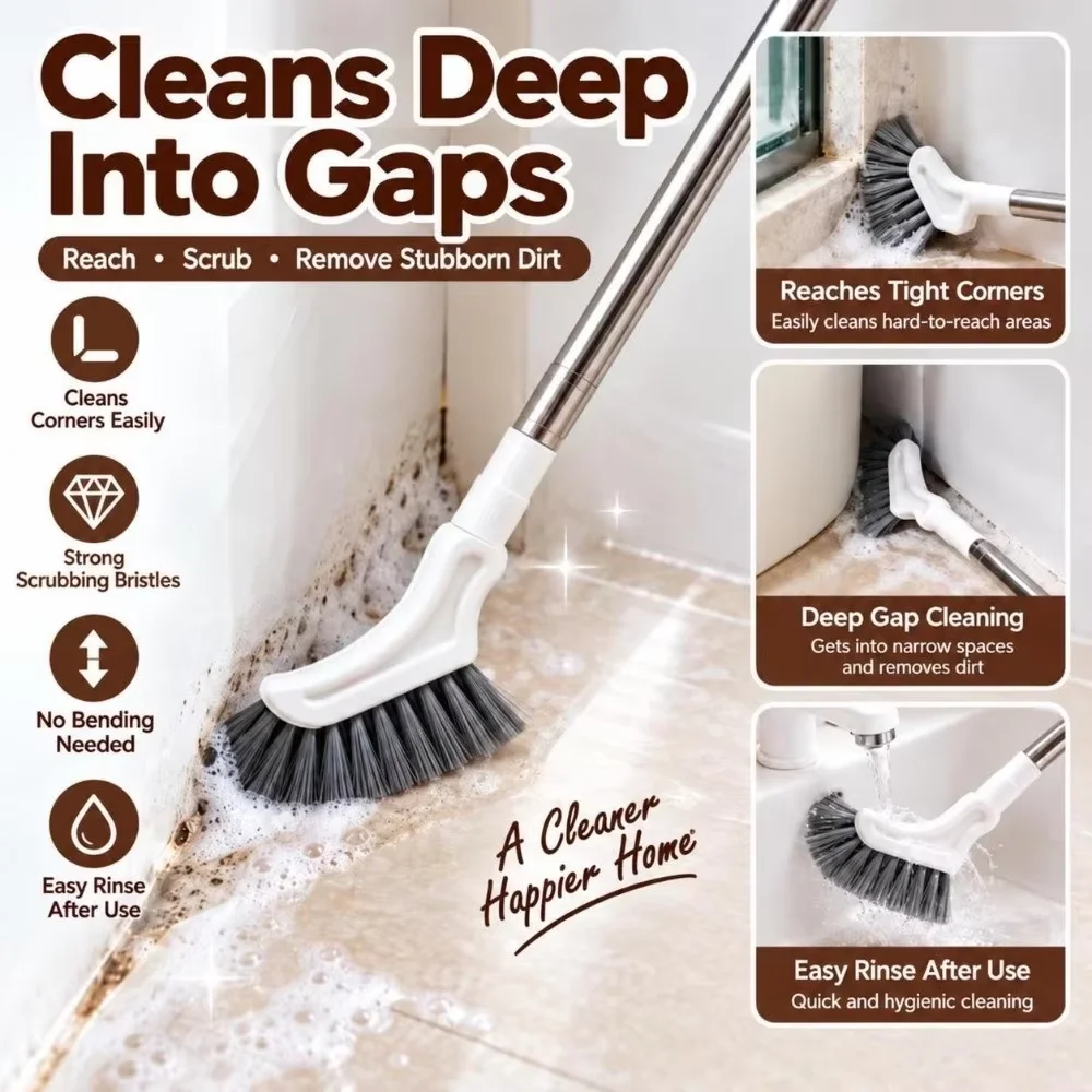 1-Piece Long-Handle Telescopic Hard Bristle Grout Brush Anti-slip Long Handle Hanging Scrubber Tile Floor Kitchen Bathroom Gap