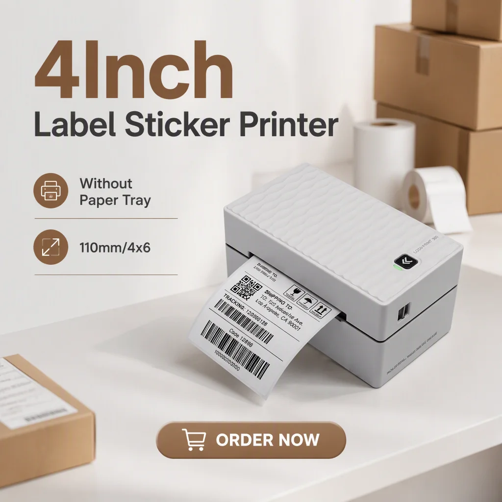 110mm Thermal Shipping Label Sticker Printer Wireless Bluetooth Packages Waybill Printing Machine without Paper Tray