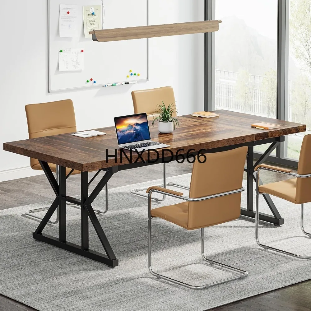 6FT Conference Table, 70.86 L x 31.49 W x 29.52 H Inches Rectangle Meeting Room Table, Rustic Wood Seminar Table Executive