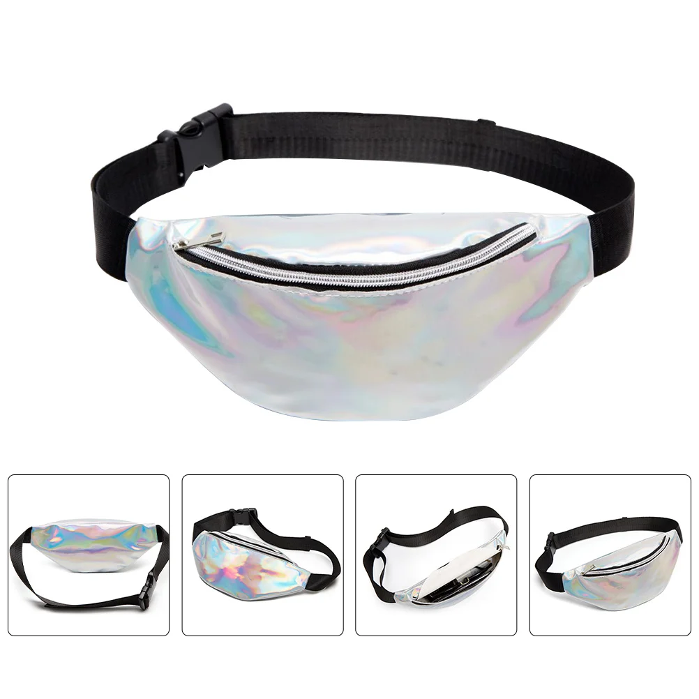 

Women Waist Bag Holographic Shiny PVC Waterproof Bumbag Adjustable for Travel Outdoor Sports Cycling Walking Rain
