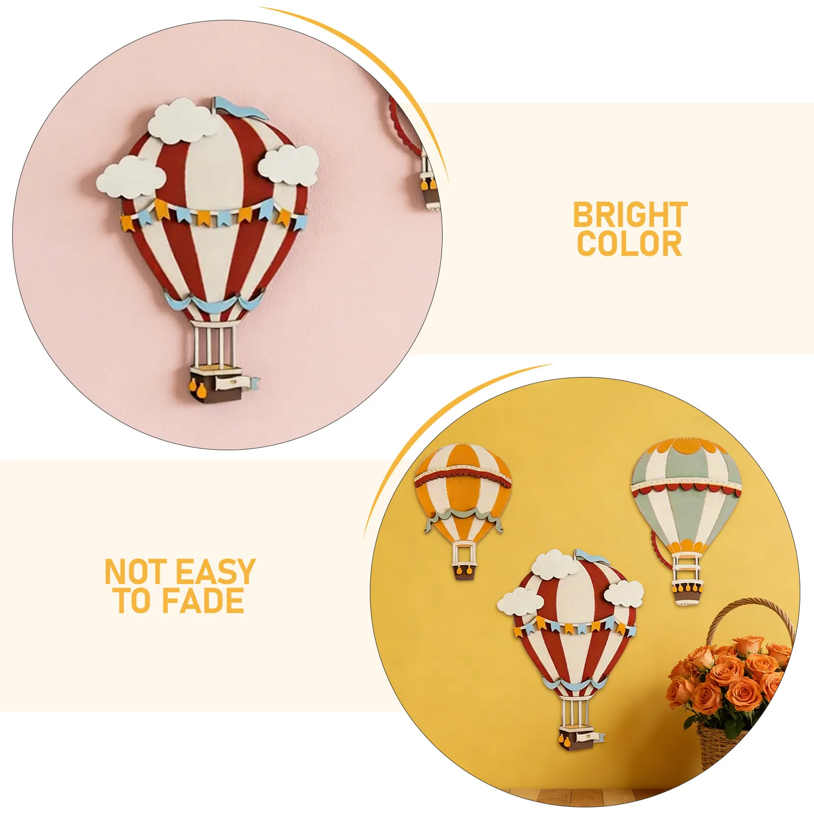 

3Pcs Wooden Hot Air Balloon Wall Decor Boho Nursery Hanging Ornaments Air Balloon Wood Cutouts for Baby Room Party Decorations