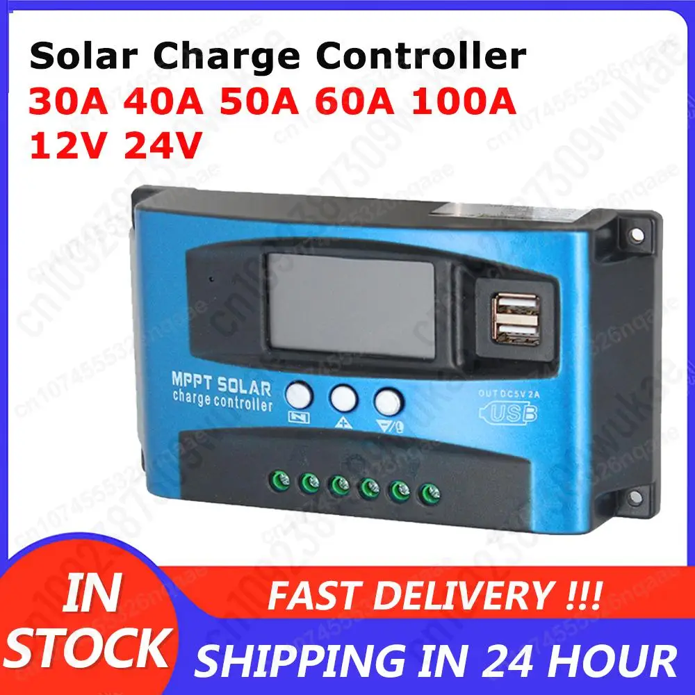 MPPT Solar Charge & Discharge Controller LCD Display 12V 24V 30A 40A 50A 60A 100A PV Home Solar Panel Battery Regulator Dual USB