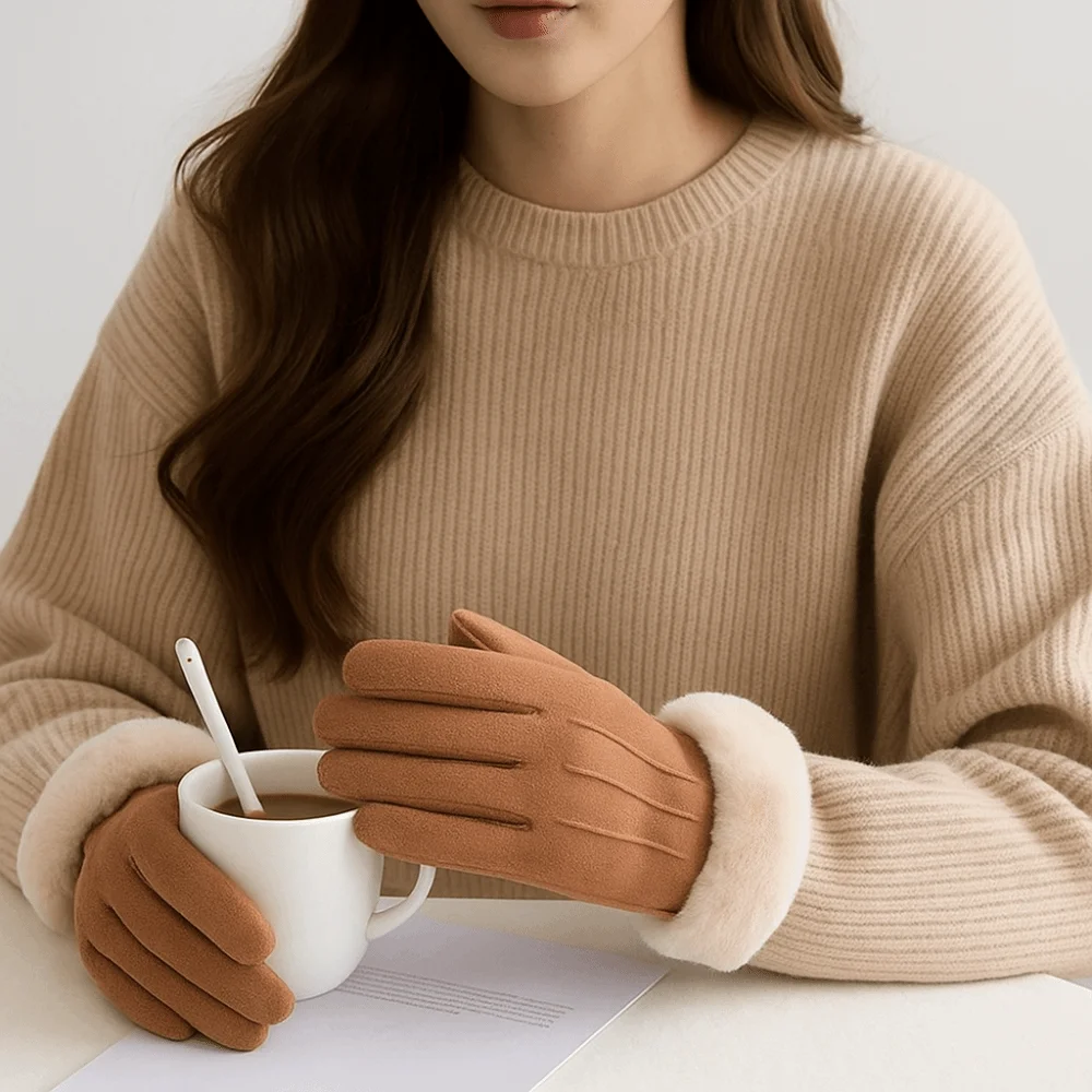 

Thicked Windproof Suede Gloves Touch Screen Comfortable Full Fingers Mittens Soft Warm Women Winter Gloves Autumn/Winter