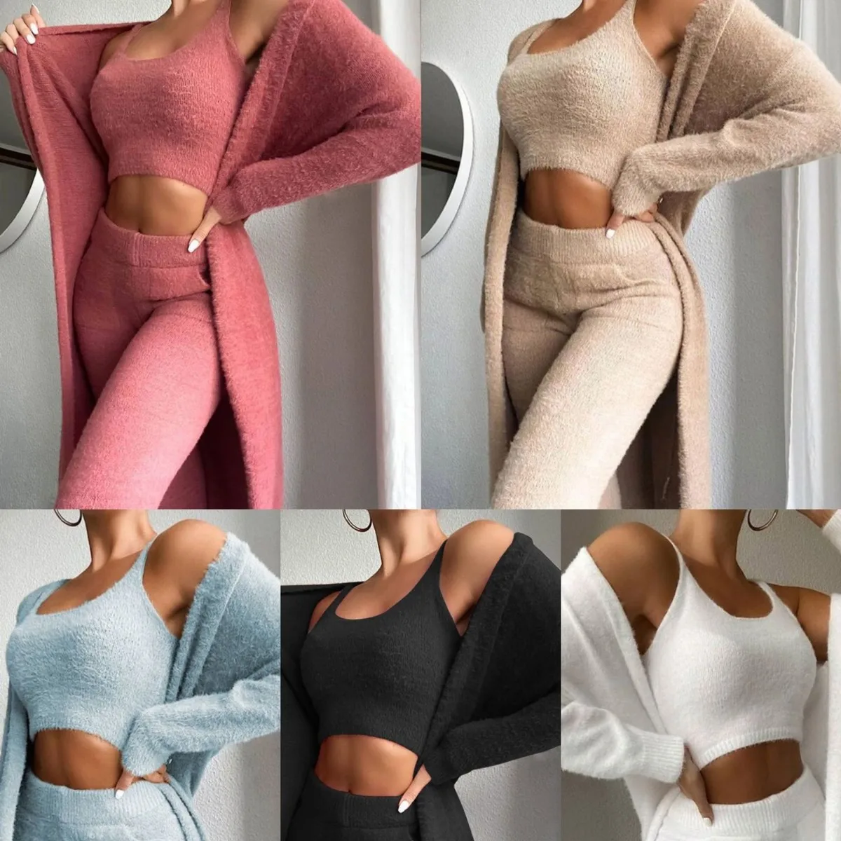 2024 Spring New Women\'s Pants Set Vest Tops+Long Pants+Coat 3 Pieces Suit Winter Warm Soft Fleece Sports Suit Y2k Clothes