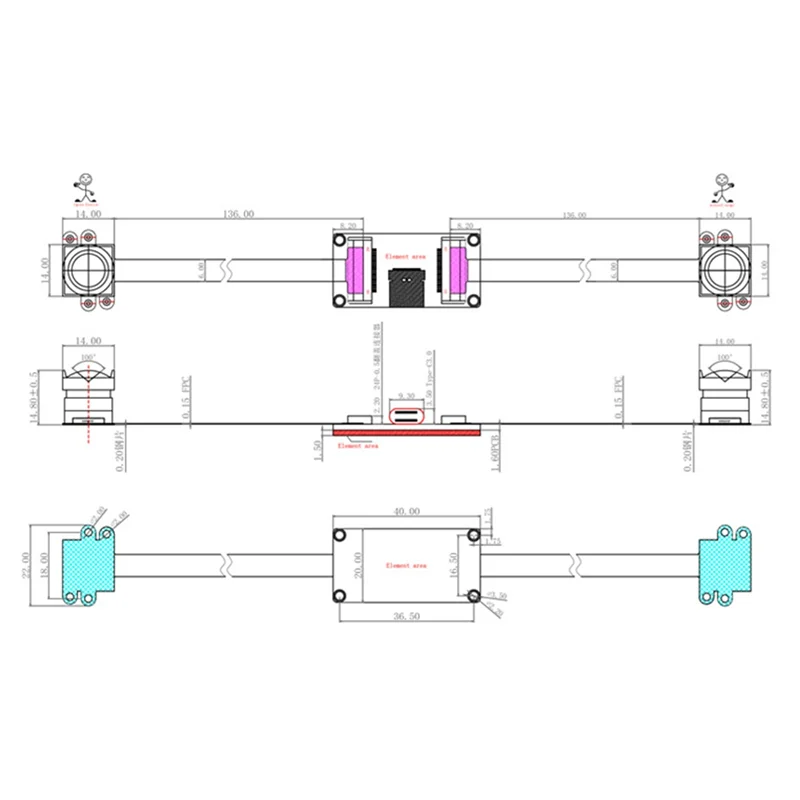 AC56-Camera binoculare USB 3.0 1MP HD Otturatore globale Doppia fotocamera in bianco e nero ad alta velocità Obiettivo da 100 gradi per ricostruzione 3D