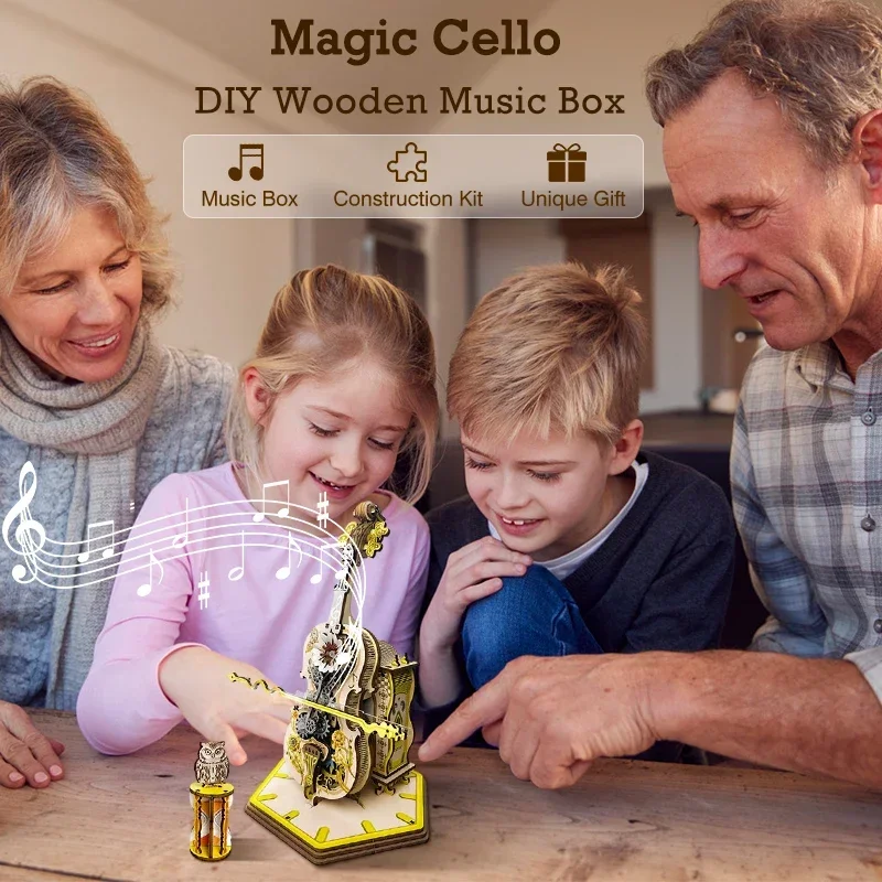 Imagem -05 - Kit Caixa de Música Mecânica com Base Violoncelo Mágico 3d Puzzle de Madeira Brinquedos Faça Você Mesmo Artesanais Presente de Aniversário para Criança Homens e Mulheres