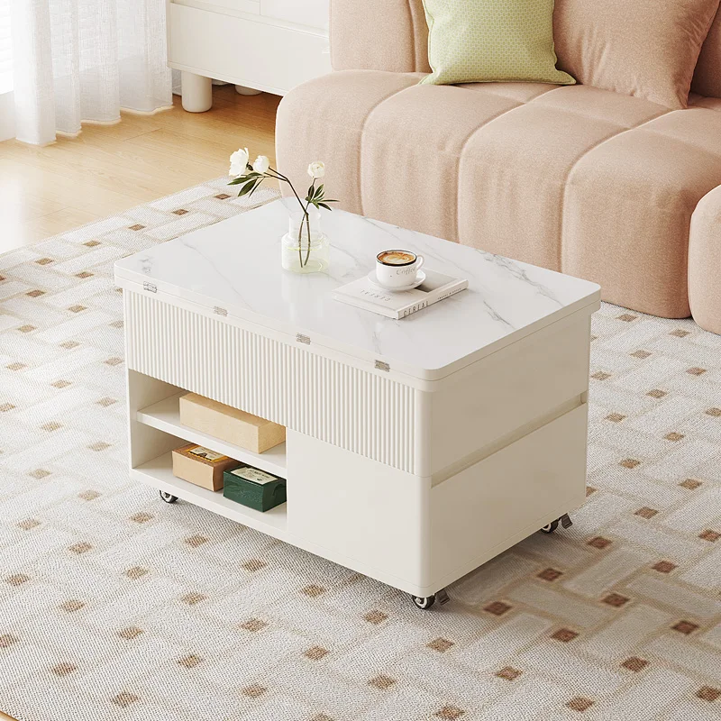 

Multifunctional lifting coffee table dining table dual-purpose cream wind small apartment modern simple household folding edge t
