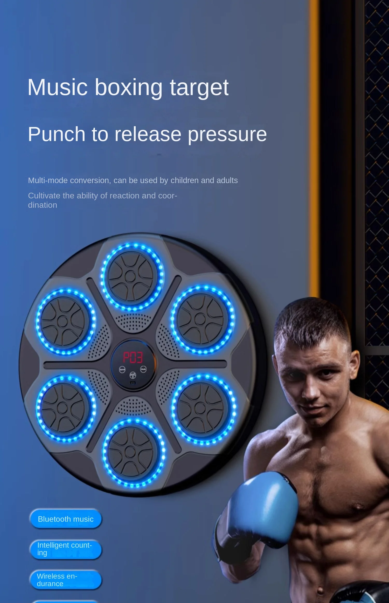 Intelligent music boxing machine for home use, adult and child indoor electronic target training equipment