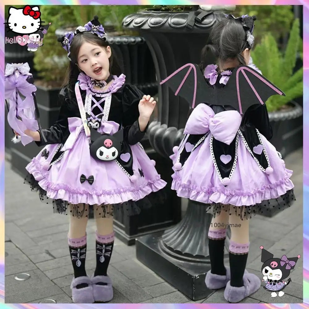 

Kawaii Kuromi детское платье Лолиты, косплей принцессы аниме Sanrios, высококачественные платья для девочек, пышная юбка, милое праздничное платье-пачка для девочек