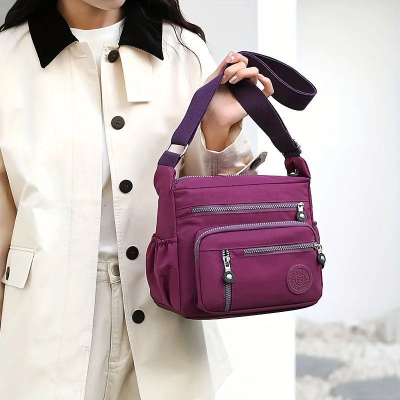 Wasserdichte Nylon-Umhängetasche, mehrere Taschen und Reißverschluss, stilvolle lässige Umhängetasche für Reisen, täglicher Gebrauch – Detail 8