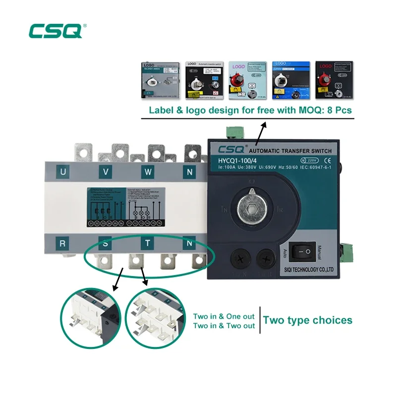 CSQ 4p 50a ats automatic transfer switch 400 amps dual power 630a 1250 2500a 220v 3phase 4 pole ats controller for generator