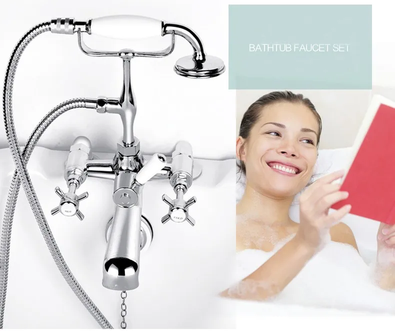 Slion Polished Brass Dual Handle Deck Wall Mounted Chrome Bath Shower Mixer Soft Rain Spray Floor Stand Faucets Apartment Use