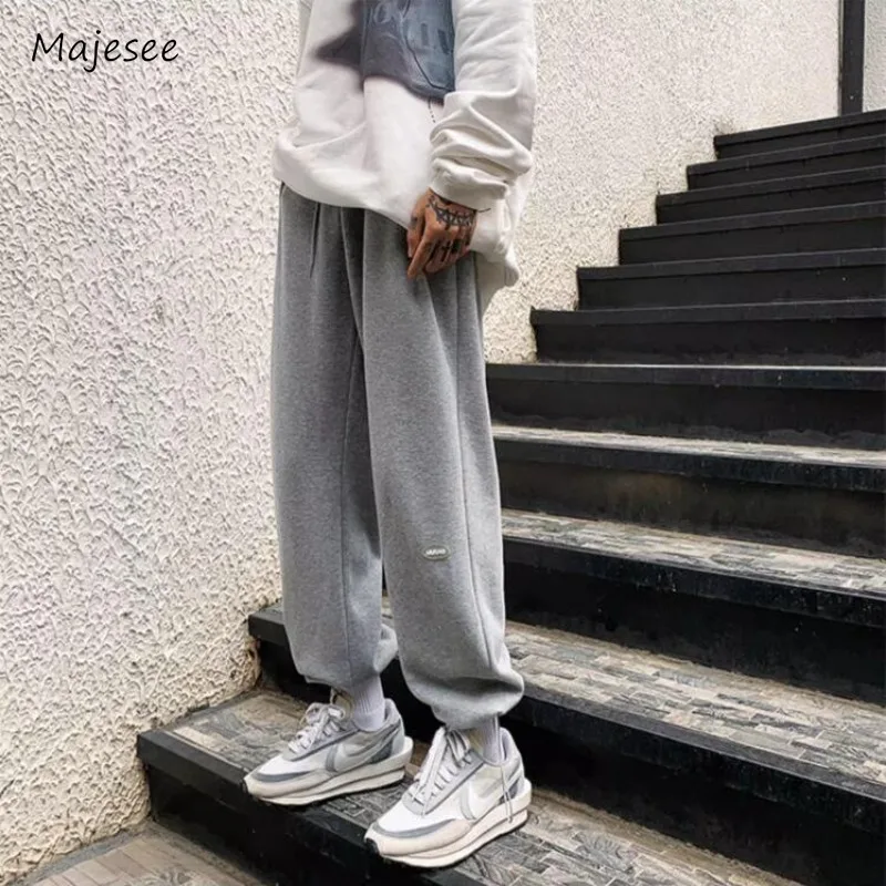 Thicker Pants Men Korean Style Solid Sporty Autumn Winter Teenagers Loose High Street Normcore Simple All-match Ankle-tied Ins