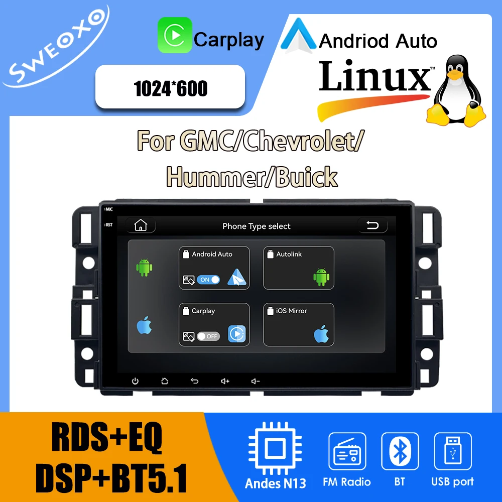 

Видеоплеер Carplay для GMC/Chevrolet/Hummer/Buick, автомагнитола с Bluetooth, поддержка Auto Play, аудио-стерео, USB, беспроводной Android Auto