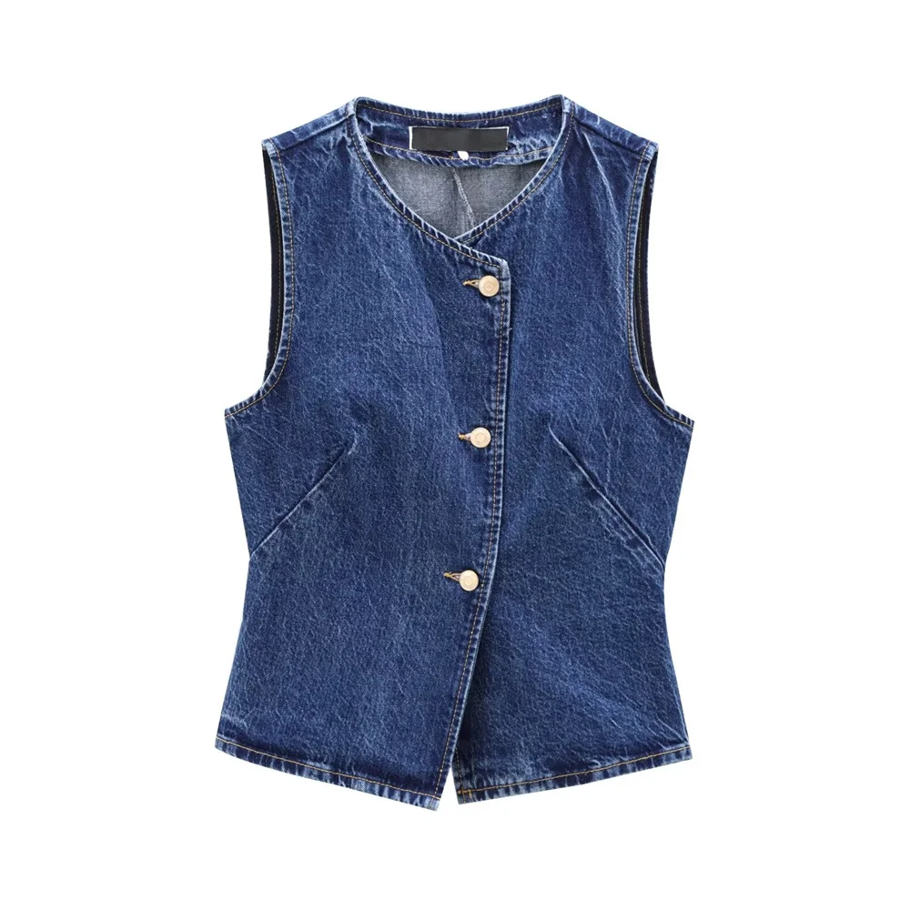 2024 autumn new women\'s clothing fashion temperament slim fit denim sleeveless design vest vest vest vest