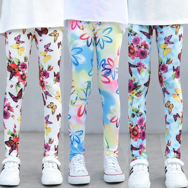 New medium and large size girls leggings spring and autumn thin children's printed leggings baby Korean version elastic trousers