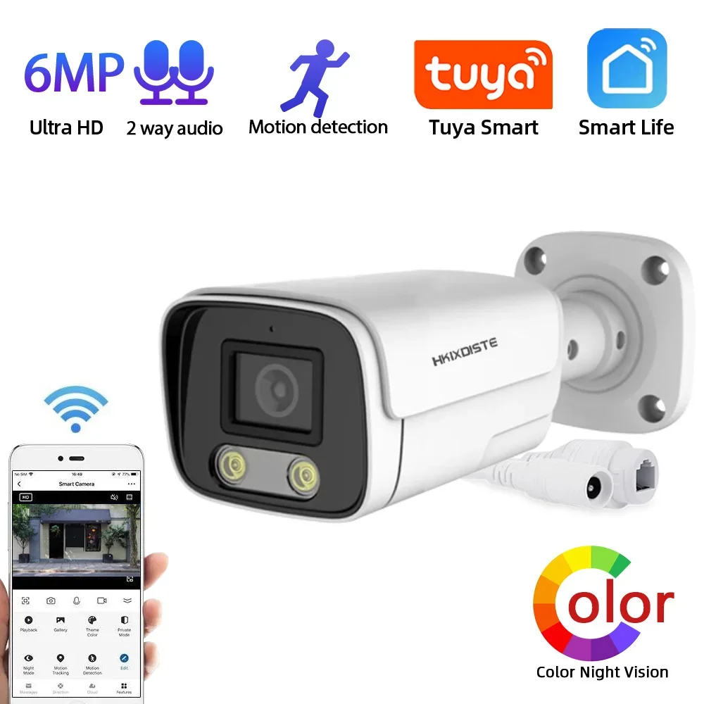 Smart Life 5MP POE Network Security Camera Outdoor Color Night Vision CCTV IP Bullet Camera Vedio Surveillance System Tuya 6MP