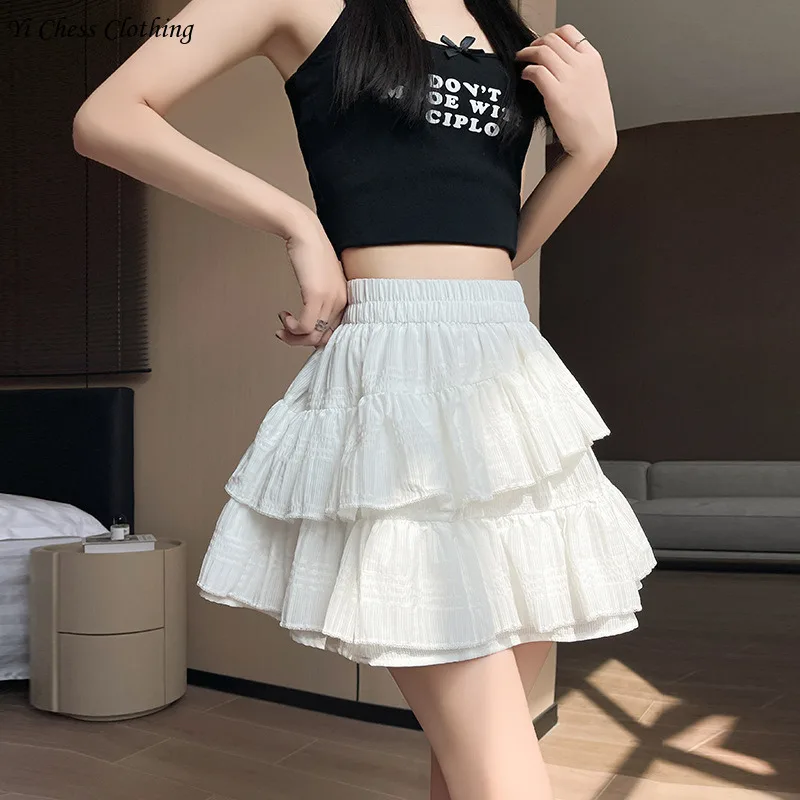 

2024 Summer New Women's Fashion White Irregular Cake Skirt Slim A-line Skirt High Waist Mesh Fluffy Yarn Skirt Half skirt