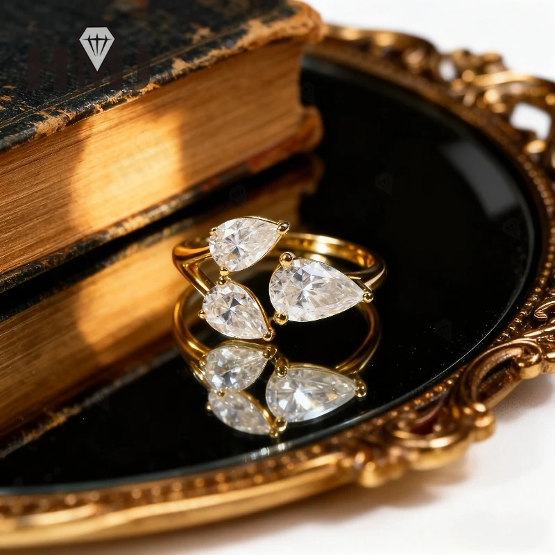 

Pear Cut Moissanite Ring S925 Silver Teardrop Design Elegant Wedding Engagement Jewelry Gift for Women Christmas and Easter