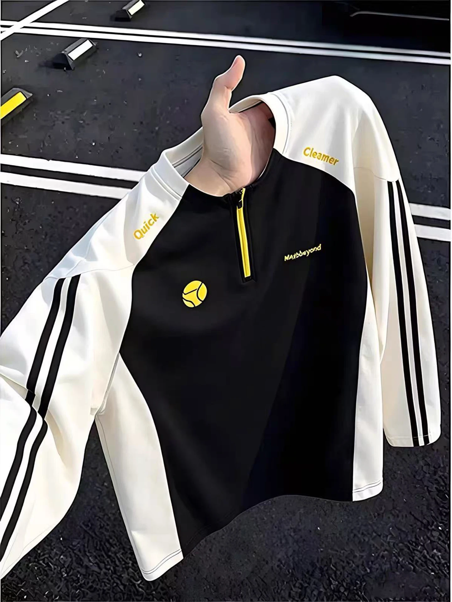 American Color Block Long Sleeve T-Shirt Men's Autumn Breathable Half Zip Quick Dry Sports Cycling Badminton Clothing