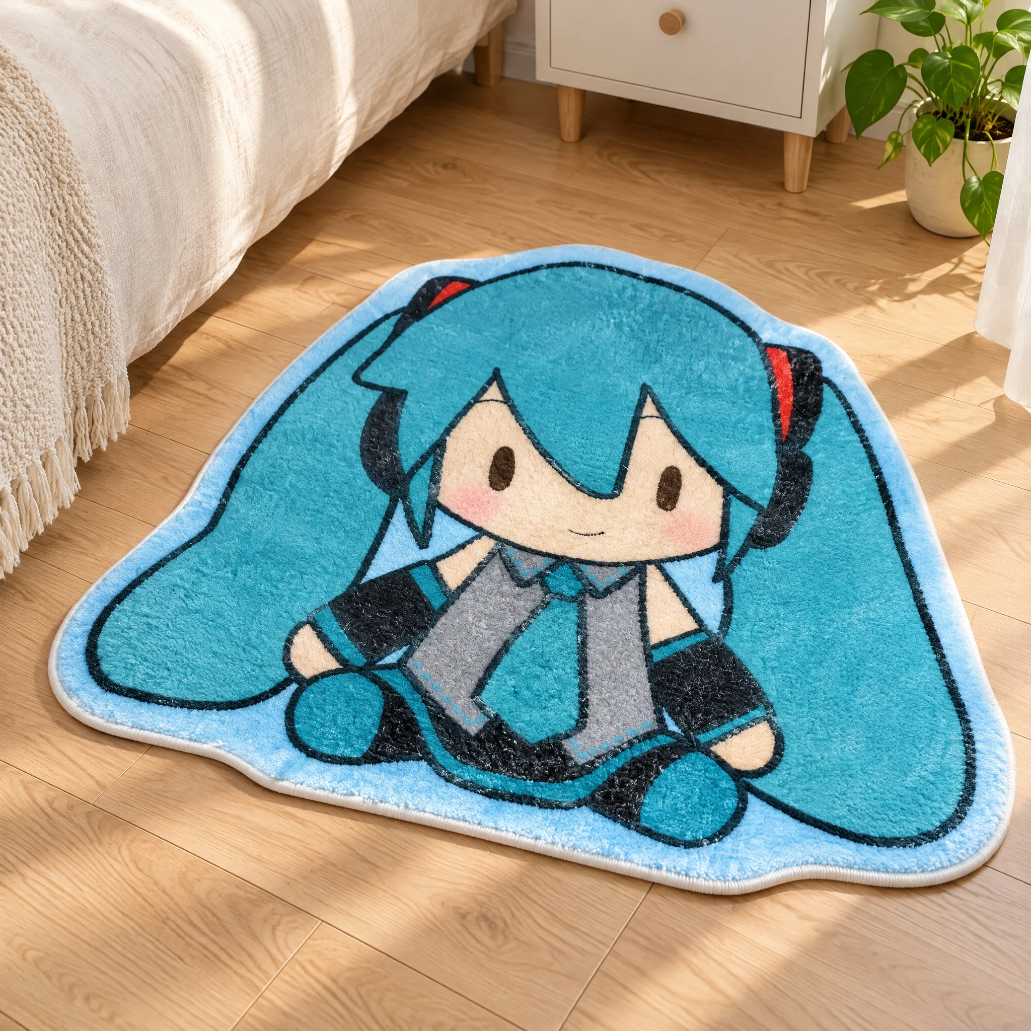 Alfombra de suelo con forma de Hatsune Miku, antideslizante, ideal como felpudo, con un diseño adorable de anime, perfecta para decorar dormitorios, salas de juegos, entradas y el hogar.