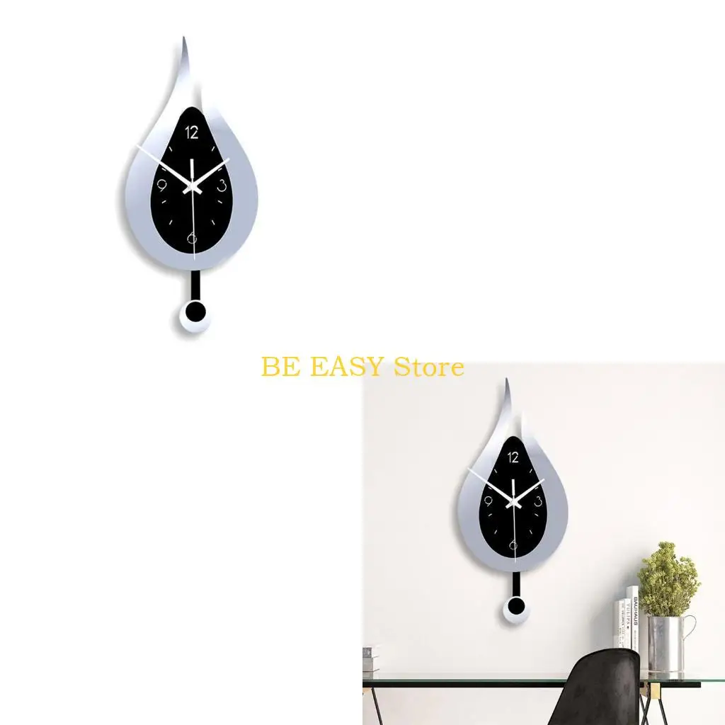 E28F Modern Water Dropping Design Wall Clock for Creative Acyrlic Pendulum Clock for Home Bedroom Living Room Office Decoration
