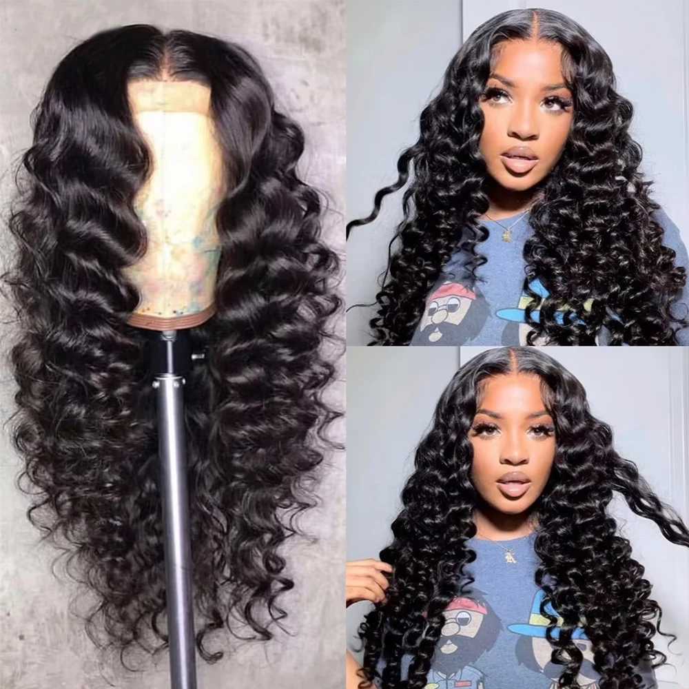 Wig Renda Depan 13X4 Gelombang Dalam Longgar 34 Inci Rambut Manusia Brasil 180% Gelombang Air 4X4 HD Wig Rambut Manusia Renda untuk Wanita