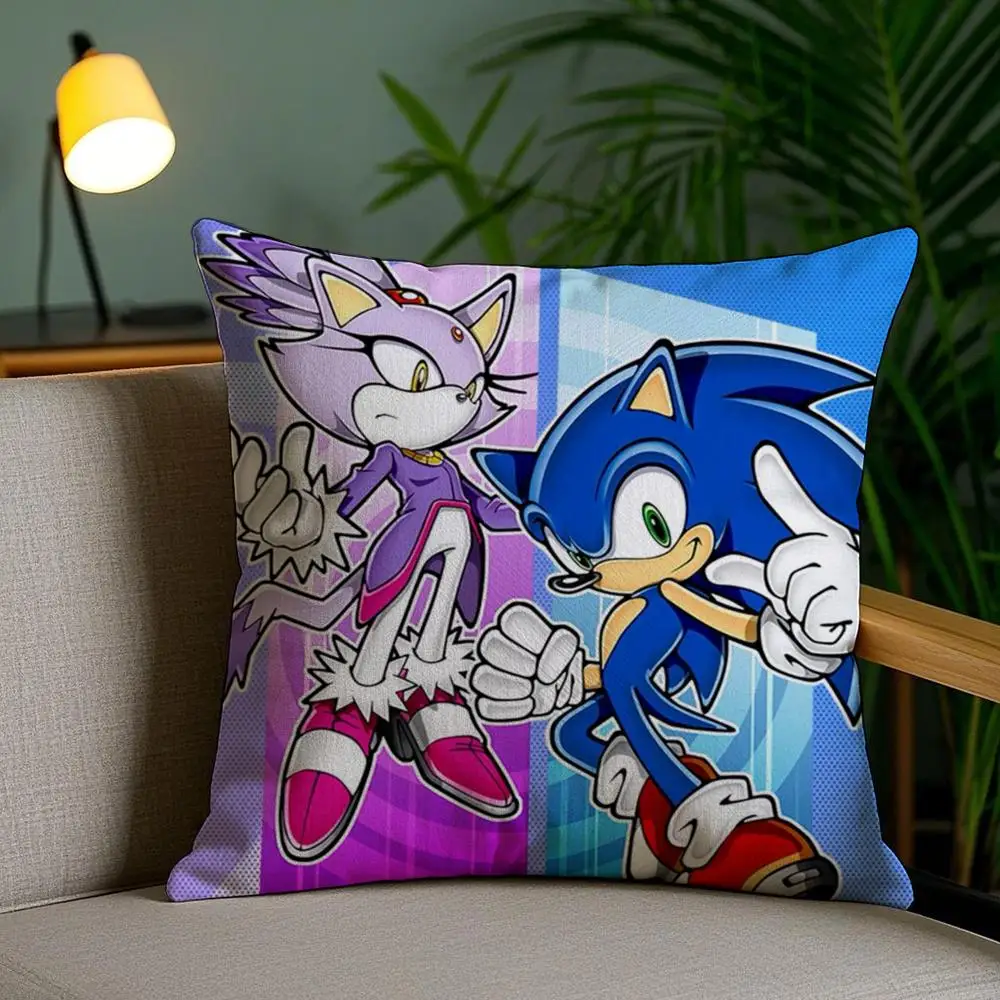 Cartoon S-SonicS Kissenbezug, Plüschstoff, weich, doppelseitig bedruckt, für Sofa, Schlafzimmer, Heimdekoration, feines Geschenk, Kissenhülle – Detail 12