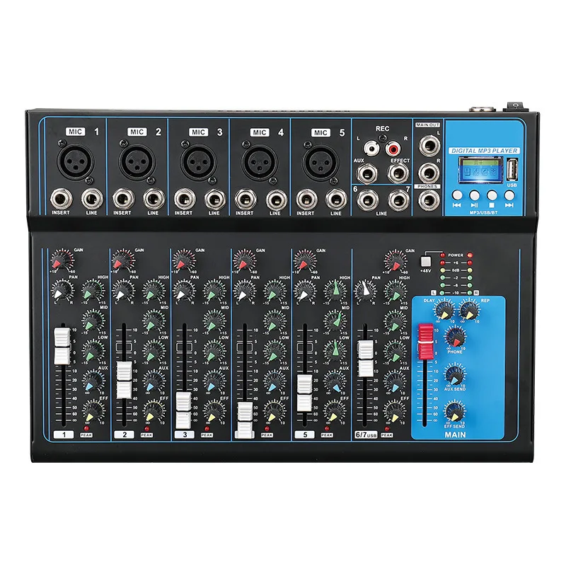

5-Way mixer, home computer, small USB with sound card, live broadcast Bluetooth stage DJ mixer